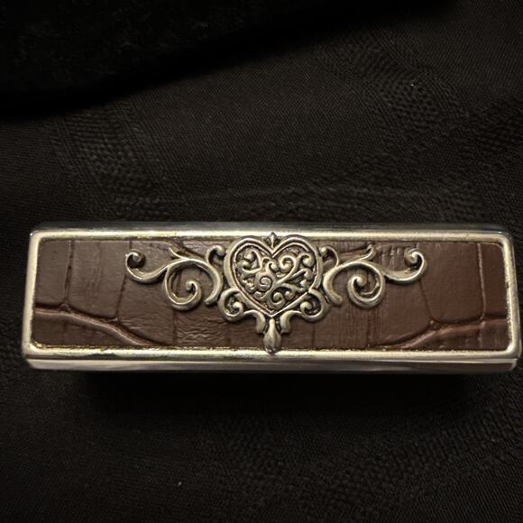 Silverplate With Moc Croc Top Lipstick Case W/ Mirror, Beautifully detailed CASE - Picture 1 of 15